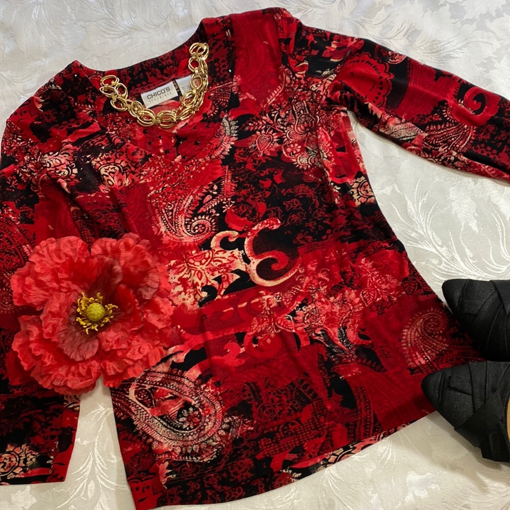 Chico’s Red and Black Top